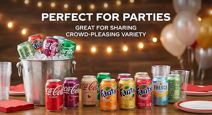 Soda Variety Pack 18PK – 9 Flavor Assortment of Coca-Cola Sprite Fanta &amp Seagram’s Ginger Ale – 12 oz Cans Mixed Soft Drinks for Parties Office Home &amp Events