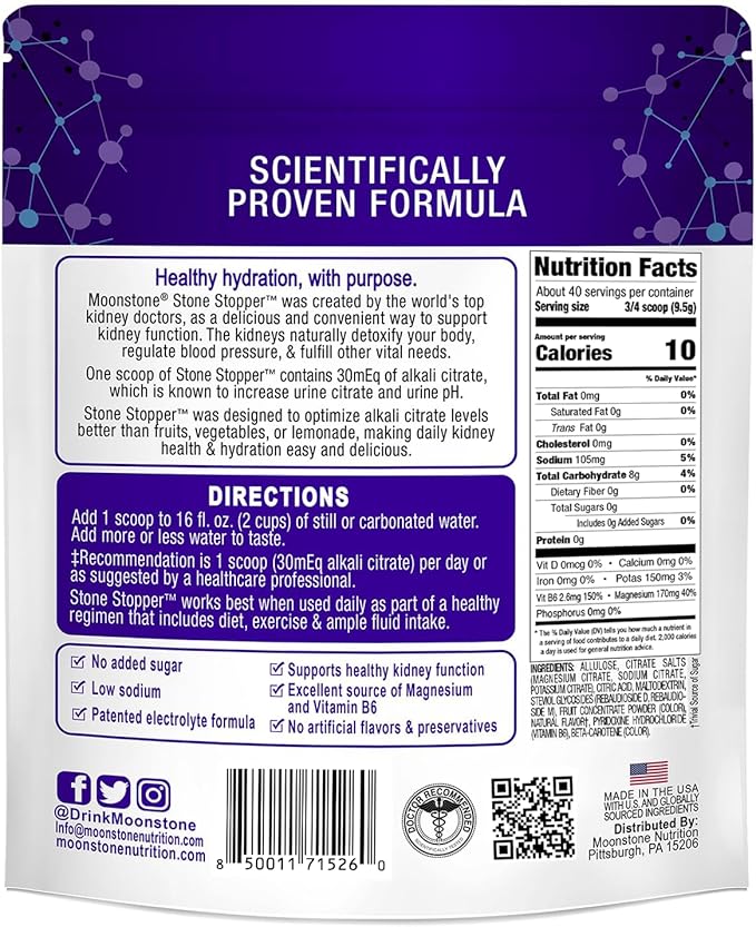 Stone Stopper Drink Mix Tropical Kidney Stone Prevention Calcium Oxalate Protector Alkali Citrate Support Developed by Urologists to Improve Hydration and Support Kidney Health 30 Day Supply