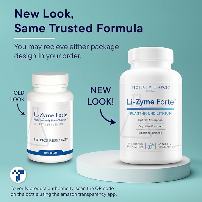 Biotics Research Li Zyme Forte Plant-sourced phytochemically Bound Lithium Supports Brain Function Memory and Mood Support100 Tablets