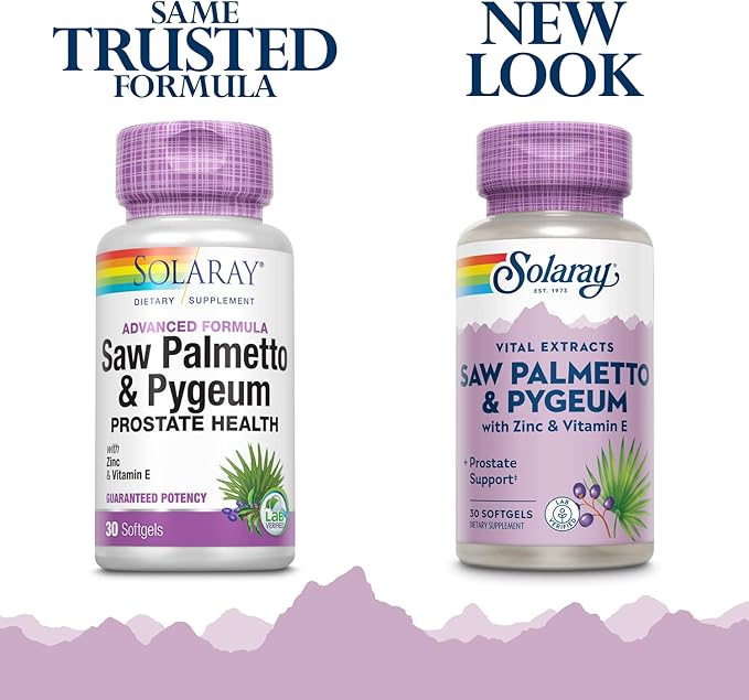 SOLARAY Saw Palmetto and Pygeum - Saw Palmetto for Men w/Pygeum Bark Zinc Vitamin E Pumpkin Seed Oil - Prostate Supplements for Men w/Beta Sitosterol - 60-Day Guarantee - 30 Servings 30 Softgels