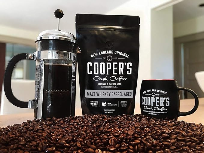 Cooper's Cask Coffee - Single-Malt Whiskey Rum &amp Bourbon Barrel Aged Coffee Whole Bean Dark Roast 12oz (36oz Total 3 Bags)
