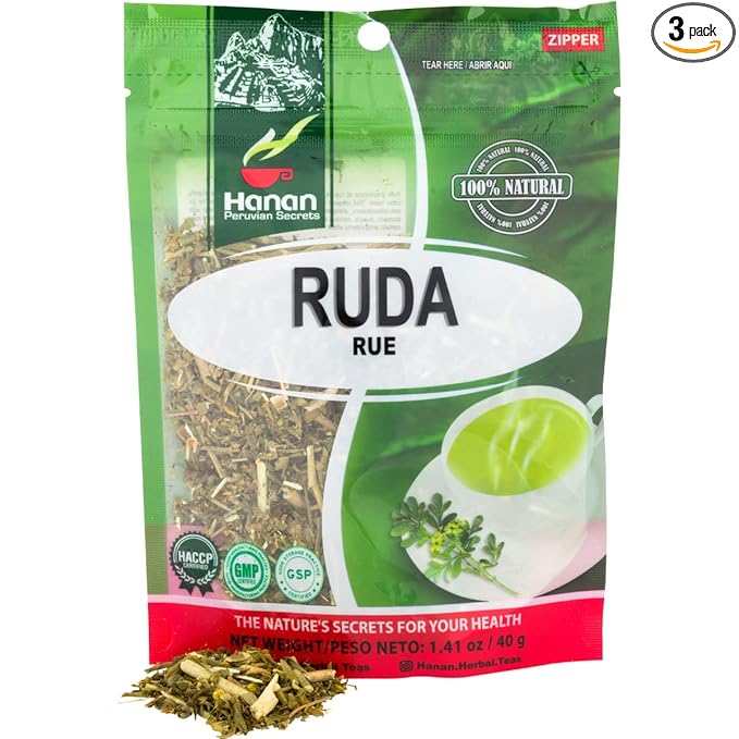 Hanan Peruvian Secrets RUE (Ruda) leaf stems Herbal Tea | 100% Natural Ruta Graveolens from Peru traditionally used for Digestion Calmness Yoga Meditation &amp Cooking | 1.41oz (40g)