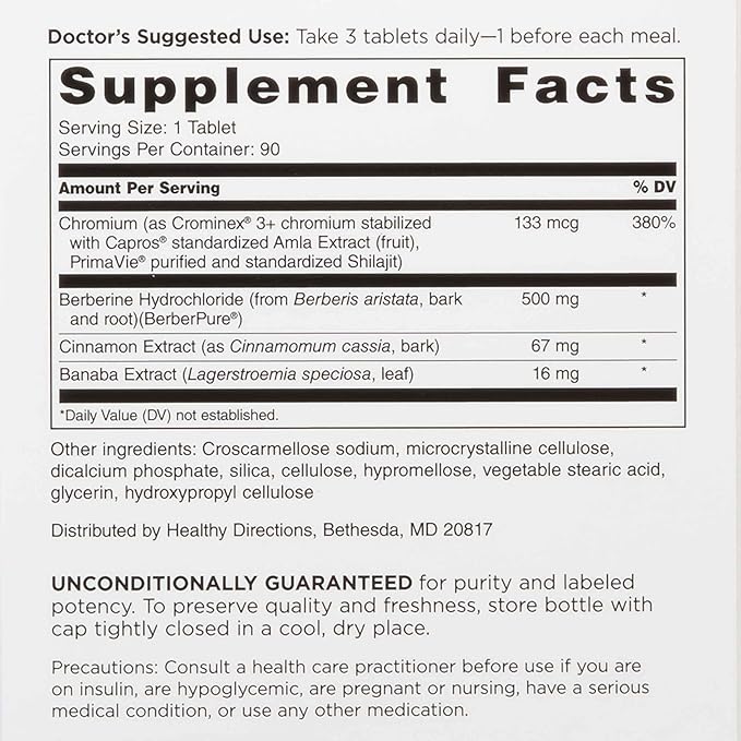 DOCTORS' PREFERRED GlucoGold with Berberine Concentrated Cinnamon Chromium Banaba Leaf Extract | 180 Tablets