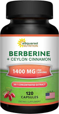 Berberine with Ceylon Cinnamon Supplement - 1400mg Per Serving Max Strength Complex - 120 Capsules - 1200mg Per Serving HCl Powder Extract Plus Pills - Alternative to Gummies &amp Drops