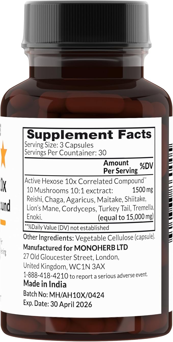 MONOHERB Active Hexose 10x Correlated Compound 1500 mg - 30 Servings - 90 Capsules 500 mg per Capsule