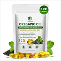 5-IN-1 Oil of Oregano with Black Seed Oil 99% Carvacrol | Thymoquinone 320 Count Organic Oregano Oil Capsules  Vitamin D3/E/Black Pepper for Absorption Supports Immune/Gut/Respiratory Non-GMO
