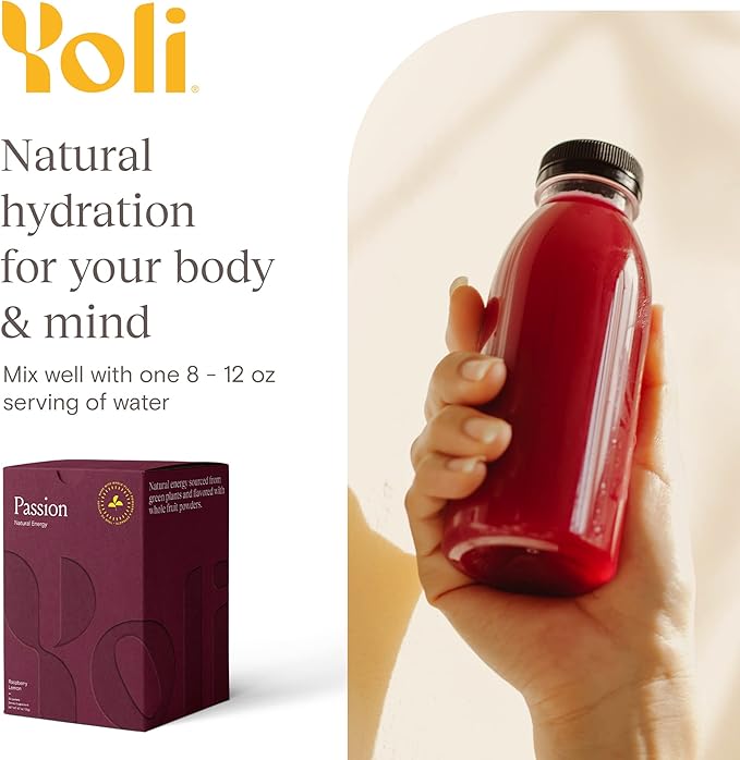 Yoli® Passion Energy Drink Powder Mix - Natural Energy Drink Mix for Endurance and Stamina 30 Packets - Raspberry Lemon