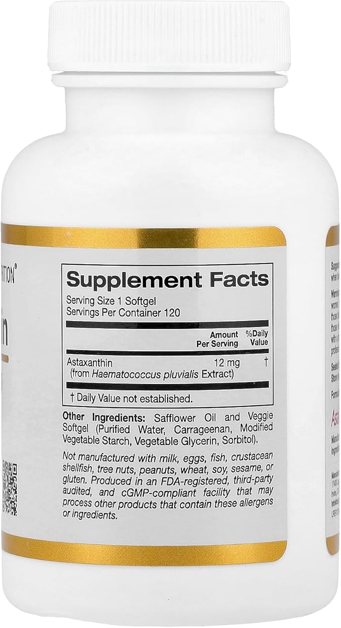 California Gold Nutrition Astaxanthin Antioxidant Carotenoid AstaLif Pure Icelandic Biologically Active 99% Isomer 12 mg 120 Veggie Softgels