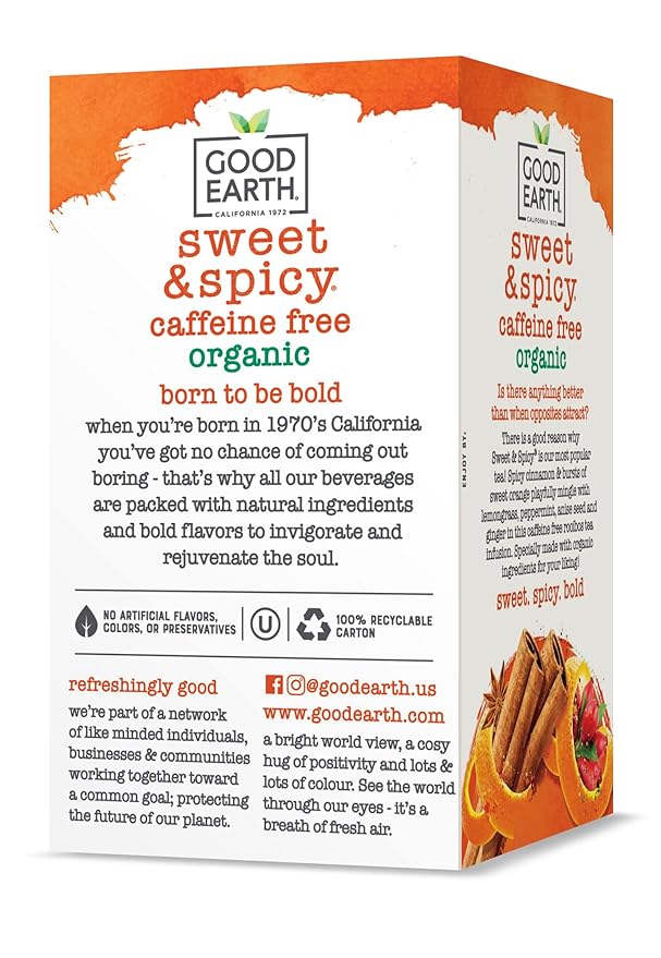 Good Earth Tea Sweet &amp Spicy Organic Caffeine Free Herbal Black Tea 18 Teabags (Pack of 6)
