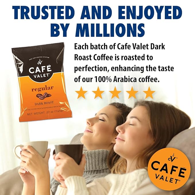 Café Valet Regular Dark Roast Single Serve Coffee Packets – 84 Count – For Use with Café Valet Single Serve Cofee Makers – Disposable Brew Basket &amp Cofee Pack