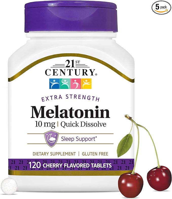 21st Century Melatonin 10 mg Quick Dissolve Tablets Cherry - 120 ct Pack of 5