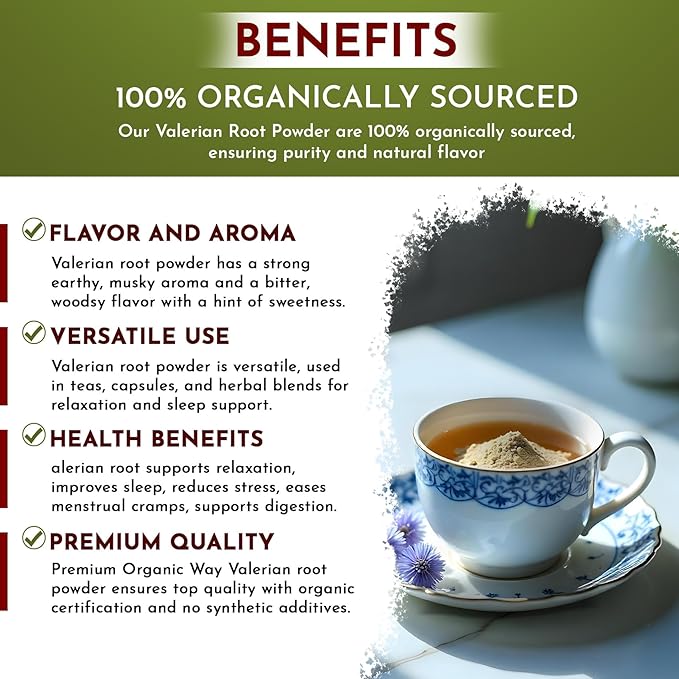 Organic Way Valerian Root Powder | European Wild-Harvest | Organic &amp Kosher Certified | Vegan Non GMO &amp Gluten Free | USDA Certified | Origin - Albania 16 Ounce (Pack of 1)
