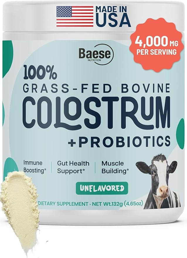 4000mg 800 IgG Grass Fed with Probiotics Bovine Colostrum Powder Supplement for Kids &amp Adults with Immunoglobulins (132 Grams Unflavored)