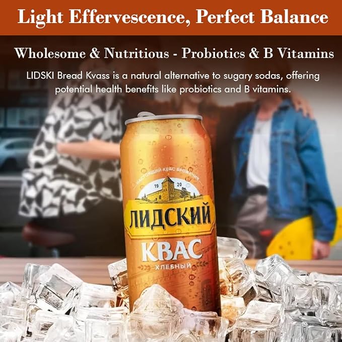 LIDSKI Bread Kvass - Imported Rye Bread Soft Drink (Pack of 3) - Authentic Eastern European Naturally Fermented Kvass - Kvass Drink with Natural Carbonation &amp Probiotics - 0.5L / 16.91 Fl oz