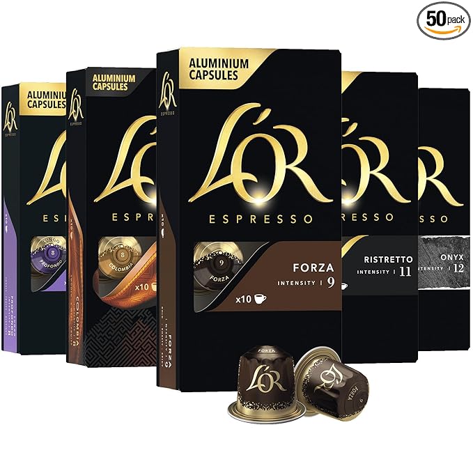 L'OR Espresso Capsules 50 Count Variety Pack Single-Serve Aluminum Coffee Capsules Compatible with the L'OR BARISTA System &amp *Nespresso Original Machines