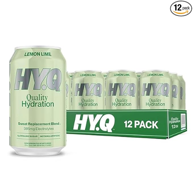 HY.Q Hydration Drink Lemon Lime 12 fl oz (12-Pack) Canned Sports Drink Quality Ingredients for Hydration Sweat Replacement Electrolytes Non-Carbonated Flavored Electrolyte Beverage