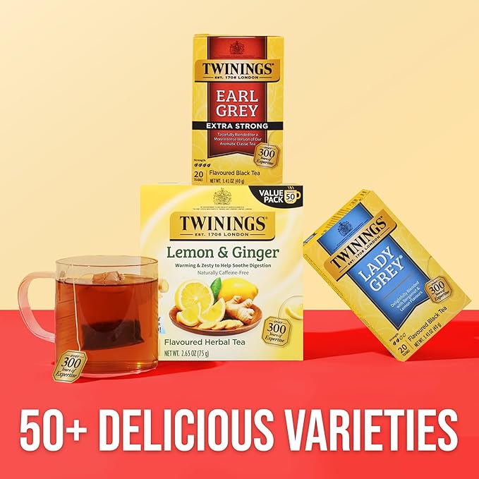 Twinings Earl Grey Extra Strong Black Tea Individually Wrapped Bags 20 Count (Pack of 6) Flavoured with Citrus and Bergamot Caffeinated Enjoy Hot or Iced 120 Teabags