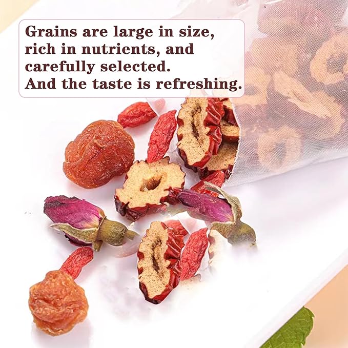 Longan Red Date Tea Rose Red Jujube Fruit Goji Berry Tea Bags Women's Five Treasures Tea Date Longan Goji Berry Roses Wolfberry Flower Chinese Herbal Fruit No addition Caffeine Free 桂圆红枣枸杞茶 玫瑰红枣茶 160g