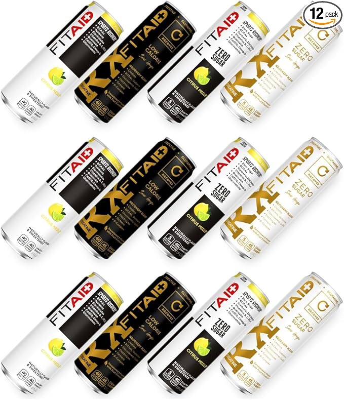 FITAID Post-Workout Recovery Drink Variety Sampler Pack No Artificial Flavors or Sweeteners 100% Clean Vegan Gluten-Free Keto-Friendly Paleo Friendly 4 Flavors (Pack of 12)