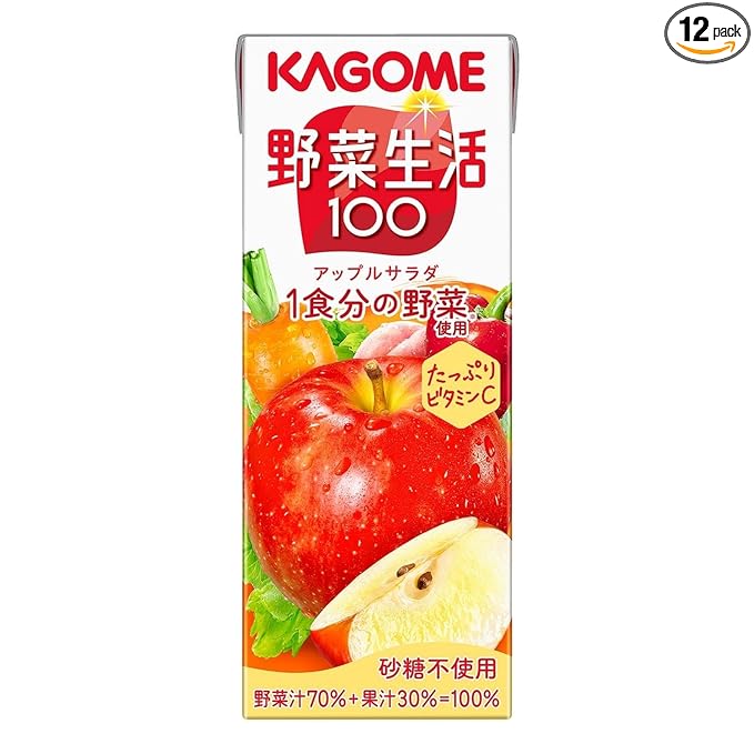 Kagome Yasai Seikatsu Vegetable Life 100 Apple Salad 200ml (Pack of 12) Japanese Carrot &amp Apple Vegetable &amp Fruit Juice MADE IN JAPAN Limited Stock