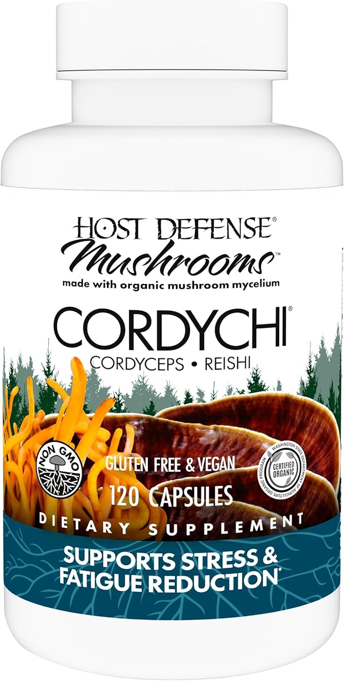 Host Defense CordyChi Capsules - Energy &amp Immune Support Supplement - Cordyceps &amp Reishi Mushroom Supplement for Relaxation &amp Respiratory Support - Aids Against Tiredness - 120 Capsules