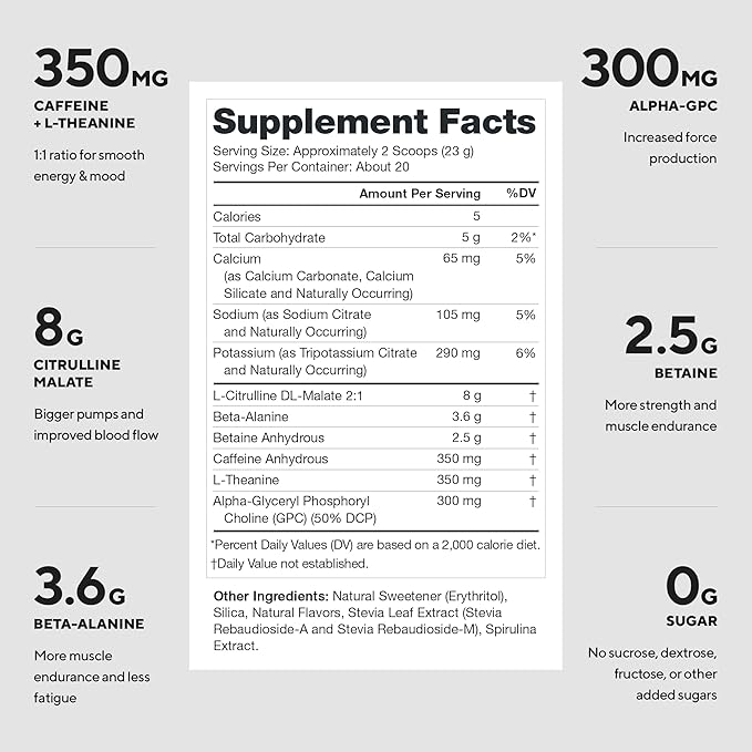 LEGION Pulse Pre Workout - All Natural Nitric Oxide Preworkout Drink to Boost Energy Creatine Free Naturally Sweetened Beta Alanine Citrulline Alpha GPC (Blueberry Lemonade)