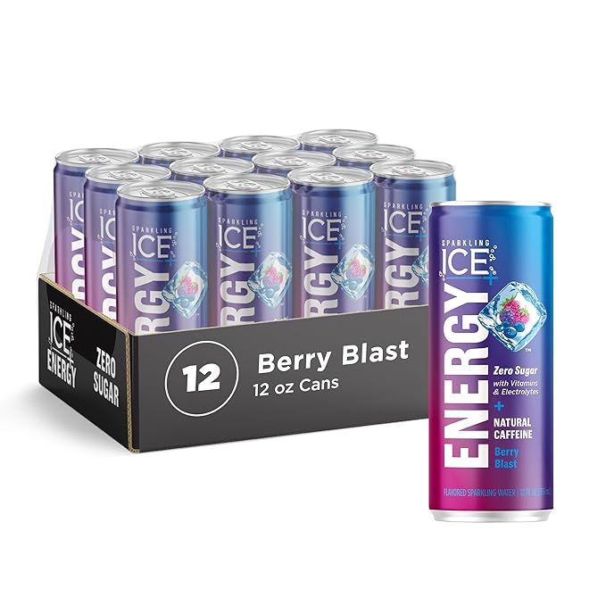 Sparkling Ice +ENERGY Power Punch Sparkling Water 12 fl oz Cans (Pack of 12) &amp Sparkling Ice +ENERGY Berry Blast Sparkling Water with Vitamins &amp Electrolytes Zero Sugar 12 fl oz Cans (Pack o