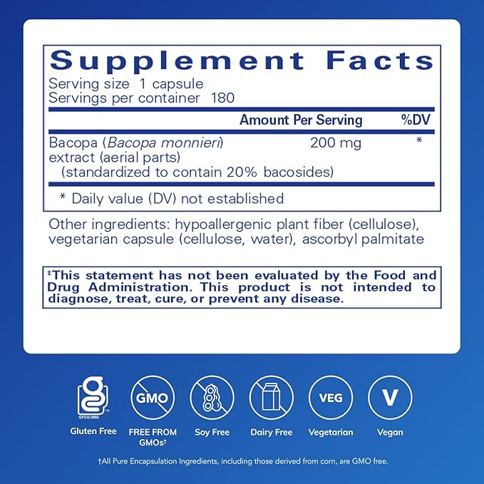 Pure Encapsulations Bacopa Monnieri | Supplement for Brain Memory Concentration and Stress Support* | 180 Capsules