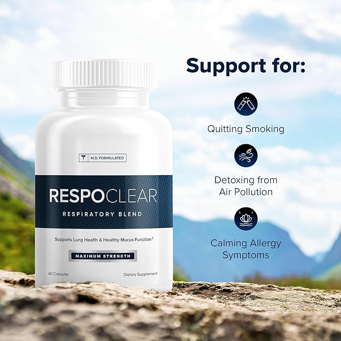 RespoClear (60 Caps): Respiratory Lung Health &amp Sinus Support Supplement - NAC Elderberry &amp Quercetin - Lung Detox for Smokers &amp The Pollution-Conscious - GMO-Free &amp Made in USA