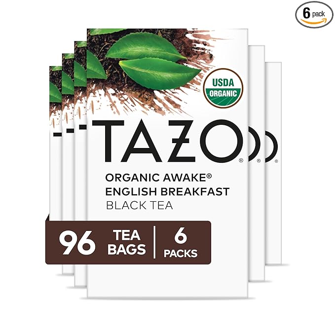 TAZO Organic Awake English Breakfast Black Tea Bags Bold Traditional Breakfast-Style Black Tea 96 Total Tea Bags (16ct - Pack of 6)