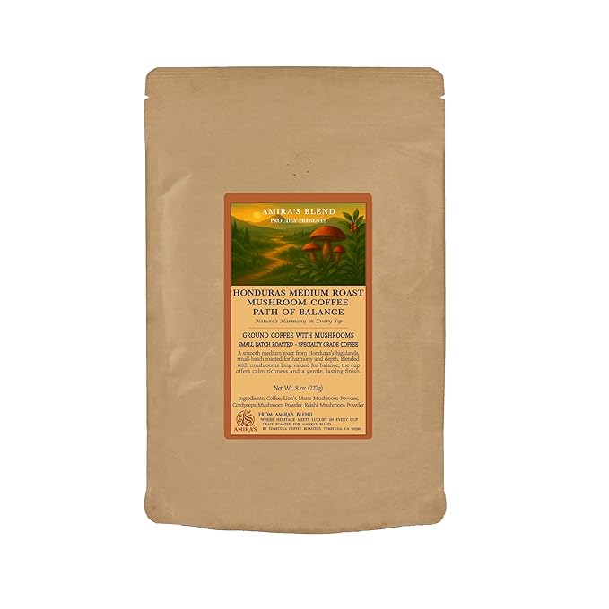 Path of Balance – Honduras Medium Roast Mushroom Coffee | Single-Origin Arabica + 3-Mushroom Functional Blend | Smooth Bright Centered Energy | Small-Batch Fresh Roasted