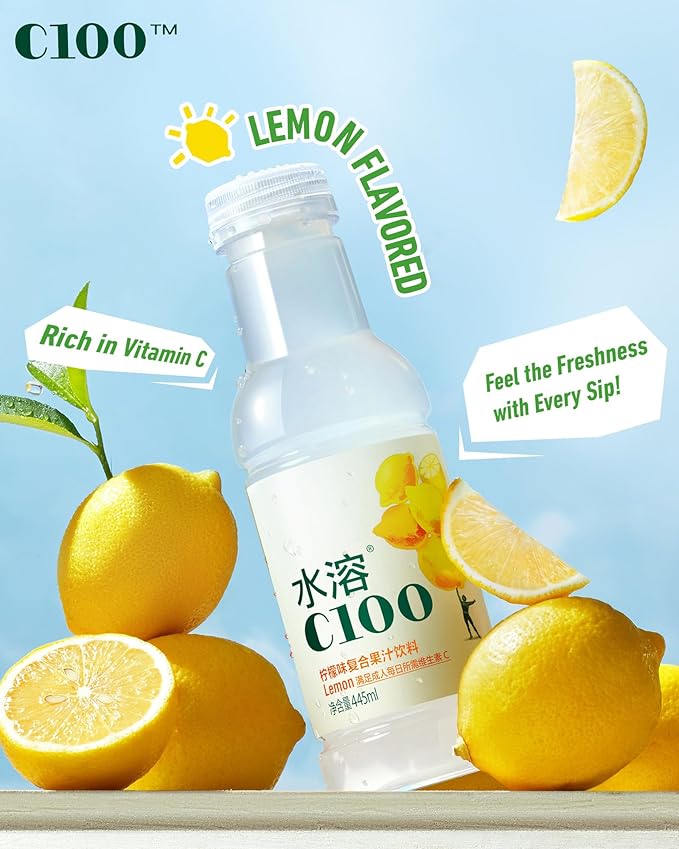 NONGFU SPRING C100 Juice Drink – Lemon Flavored Fruit Juice Bottles 100mg Vitamin C Per Bottle 12% Real Fruit Juice -15 fl oz 445mL 15 Pack