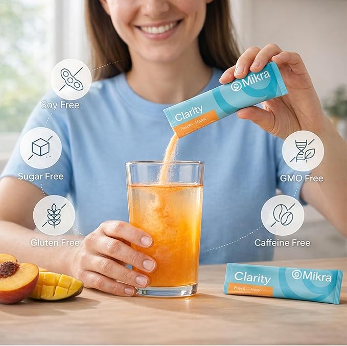 Mikra Clarity Nootropic Focus Drink Mix - Daily Cognitive &amp Calm Support Formula with Citicoline Lion’s Mane &amp L-Theanine - Calm Drink Mix &amp Focus Aid for Energy and Clarity - 14 Single-S