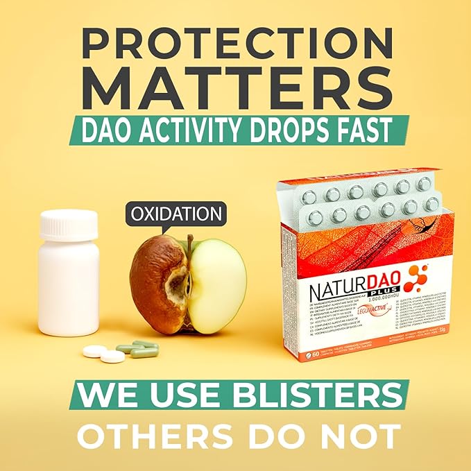 NATURDAO Plus® DAO Enzyme 1000000 HDU per dose - Catalase Enzyme - 8 Cofactors and Adjuvants - Advanced Histamine Blocking Formula - Food Intolerance - 60 Extended Release Tablets