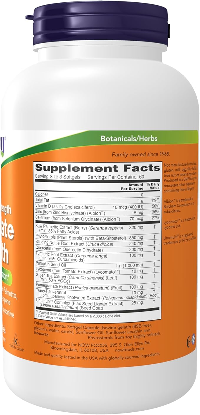 NOW Foods Supplements Prostate Health Clinical Strength Saw Palmetto Beta-Sitosterol &amp Lycopene 180 Softgels(Pack of 2)
