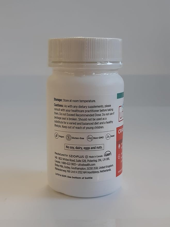 Szio+ Utiva Cranberry PACs – Clinically Studied Ingredients 36mg PACs Extract - UTI Prevention for Women - Urinary Tract Health – Cranberry Supplement Pills for Bladder Health 30 Vegi Capsules