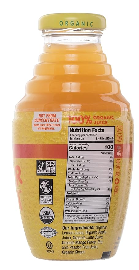 Wonder Lemon Organic Lemon Ginger Cold Pressed Juice 8.45oz (6 Pack)