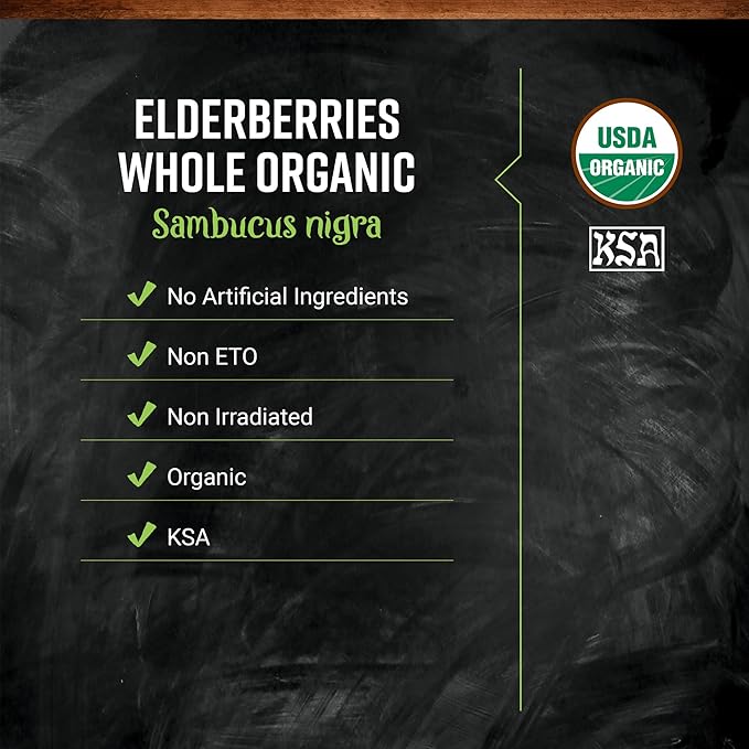 Frontier Co-op Organic Dried Elderberries European Whole - Non-GMO Elderberry Berries Dried - For Tea Immune Support - Kosher | 16 Ounce (Pack of 1)