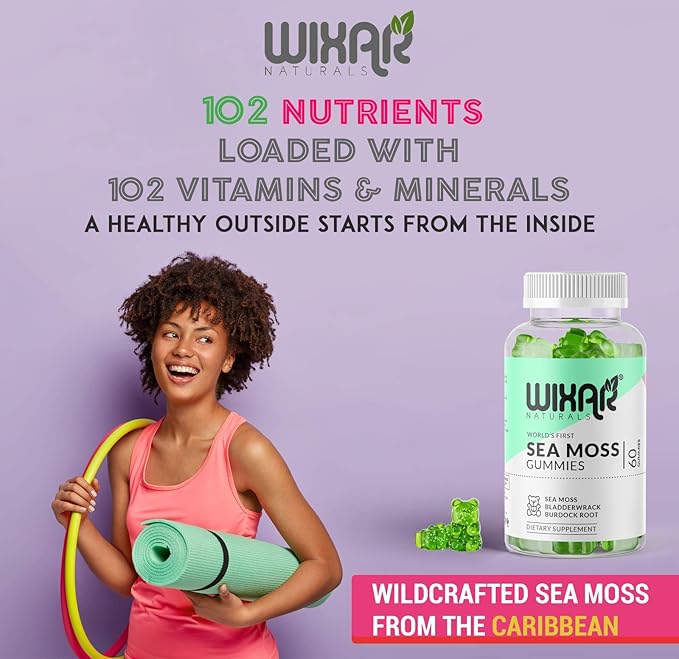 Sea Moss Gummies - Natural Irish Sea Moss and Bladderwrack with Burdock Gummy - 60 Gummies - Vegan - Healthy Immune Gut &amp Overall Wellness Support - Herbal Alkaline Supplements