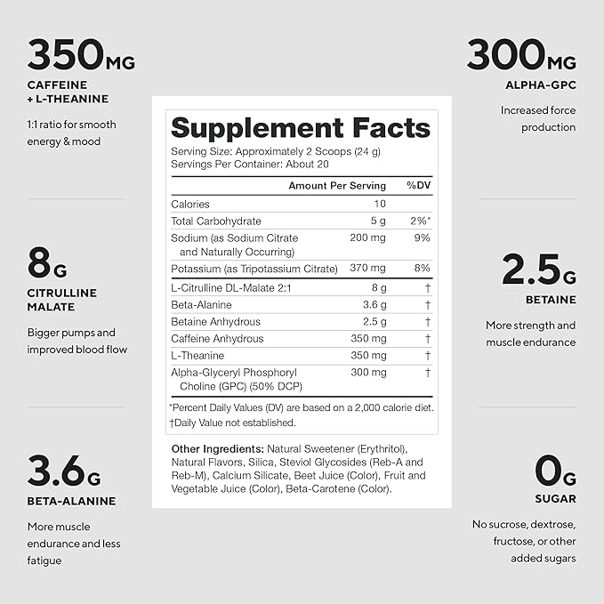 LEGION Pulse Pre Workout - All Natural Nitric Oxide Preworkout Drink to Boost Energy Creatine Free Naturally Sweetened Beta Alanine Citrulline Alpha GPC (Rainbow Sherbet)