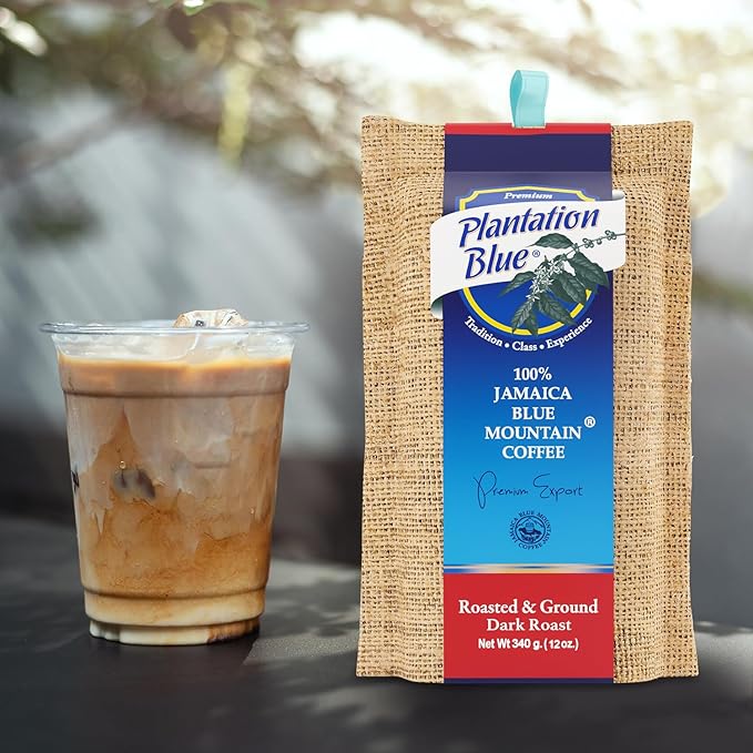 Plantation Blue 100% Blue Mountain Coffee Dark Roast Ground Premium Jamaican Coffee 12oz