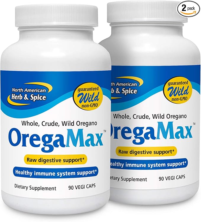 NORTH AMERICAN HERB &amp SPICE OregaMax (2 Pack) - 90 Vegi Capsules - Healthy Digestive &amp Immune Support - Oreganol P73 Oregano Oil Supplement with Garlic &amp Onion - Non-GMO - 180 Total Servin