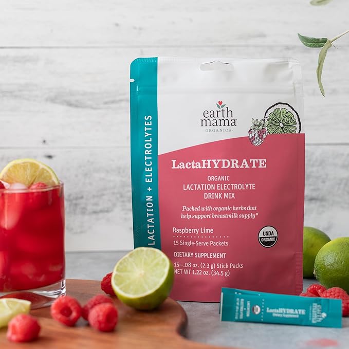 Earth Mama Organic LactaHYDRATE Lactation Drink Mix 15 Servings – USDA Certified Organic Hydration Drink with Herbs Used to Help Support Breastmilk Supply* for Breastfeeding Moms