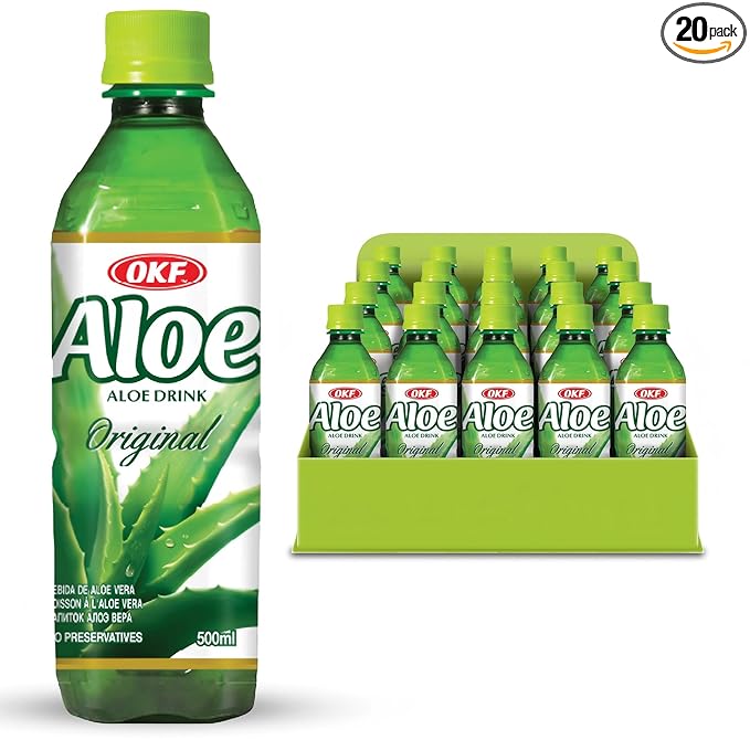 OKF Aloe Vera Drink Juice with Pure Aloe Pulp Variety 16.9 oz. (Original Pack of 20) Plant Based Drink Korean drinks
