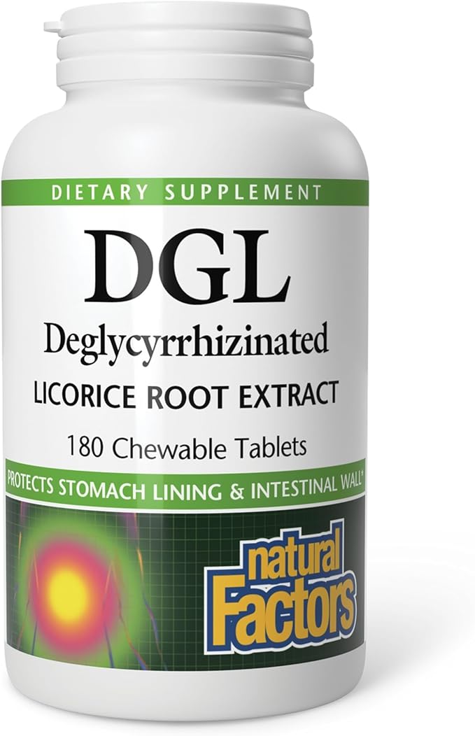 Natural Factors DGL Chewable - Digestive Support Supplement with Licorice Root Extract - Chewable Tablets Support Stomach Lining &amp Health - Non-GMO &amp Gluten-Free - 180 Chewable Tablets (180 Se