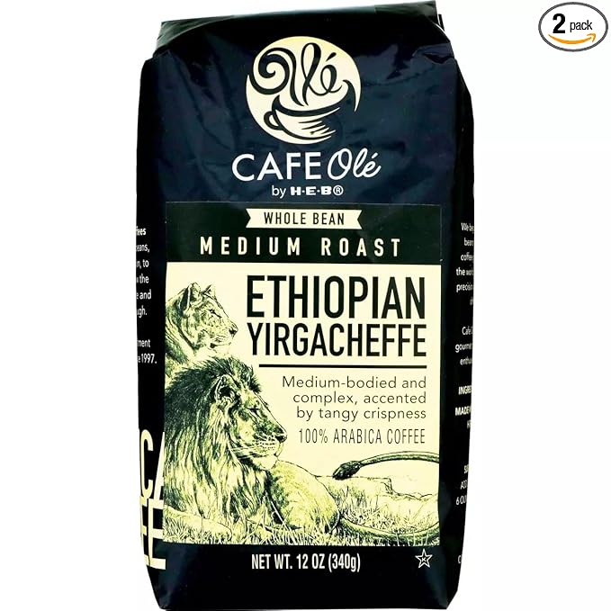 CAFE Olé by H‑E‑B Whole Bean Medium Roast Ethiopian Yirgacheffe Coffee 12 oz 2 bags