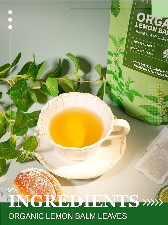 HYNTMYT Organic Lemon Balm Tea Bags Natural USDA Organic Lemon Balm Herbal Tea Caffeine Free 120 Count
