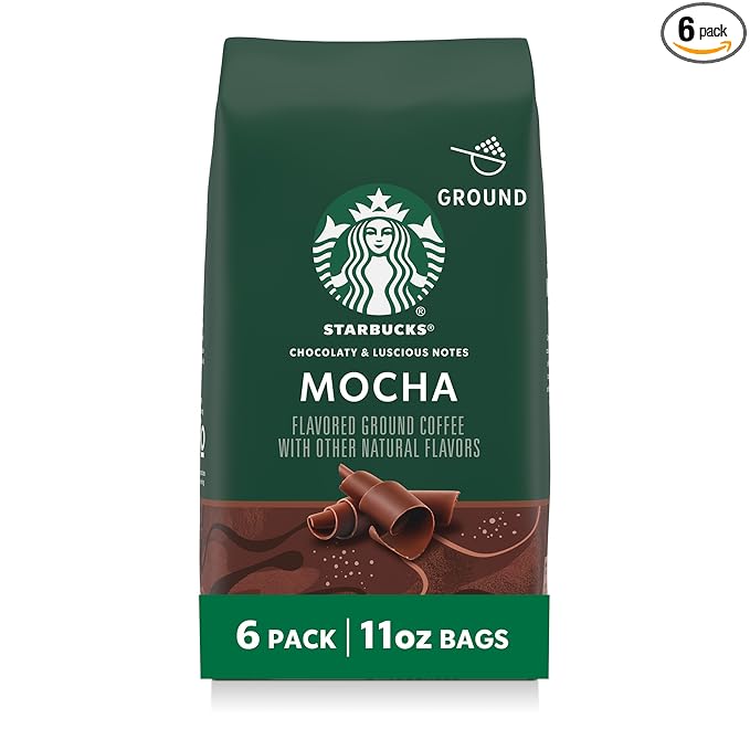 Starbucks Ground Coffee Flavored Hot or Iced Coffee Mocha Six 11 oz Bags