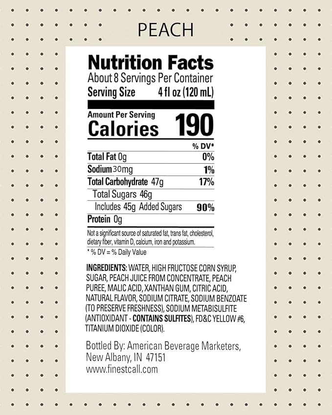 Finest Call Premium Peach Fruit Puree Drink Mix 1 Liter Bottle (33.8 Fl Oz) Pack of 3
