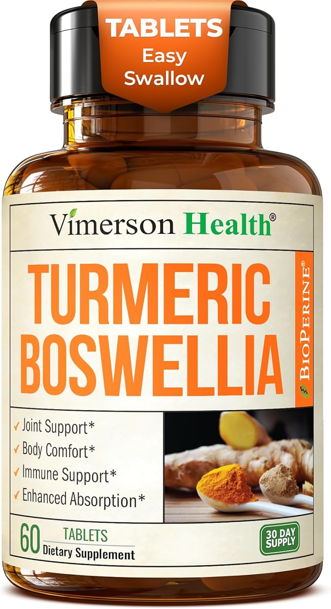 Boswellia Serrata Turmeric Supplement for Joint Support &amp Inflammation Balance – Turmeric Boswellia Supplement with Ginger &amp Black Pepper Extract for Enhanced Absorption – Non-GMO - 60 Tablets